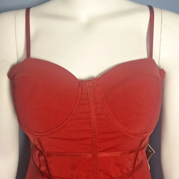 Haute Monde Red Corset Ribbed Bodycon Cocktail Dress Size Large - Picture 2 of 9